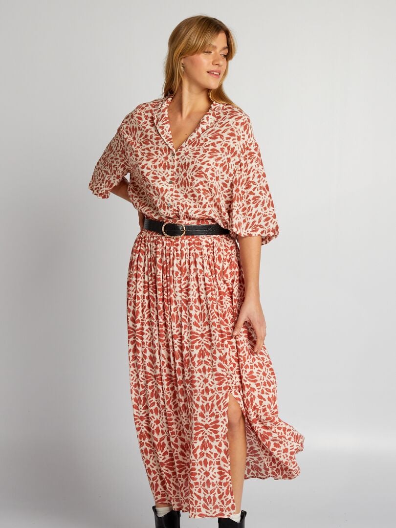 Midi-rok van gebreide stof met crêpe-effect - ROOD