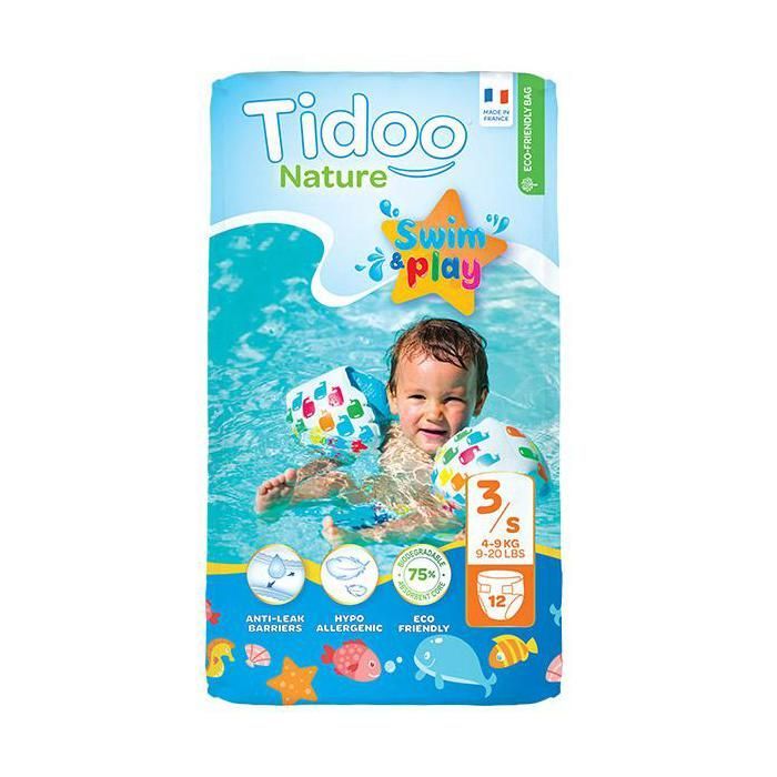 Pannolini da bagno usa e getta Tidoo Nature Swim & Play, taglia 3, confezione da 12 pezzi