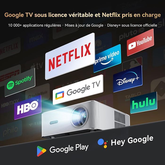 OSCAL PV800 Pro — Vidéoprojecteur portable 4K Google TV, HDR10+, Full HD natif, Autofocus, Wi‑Fi 6