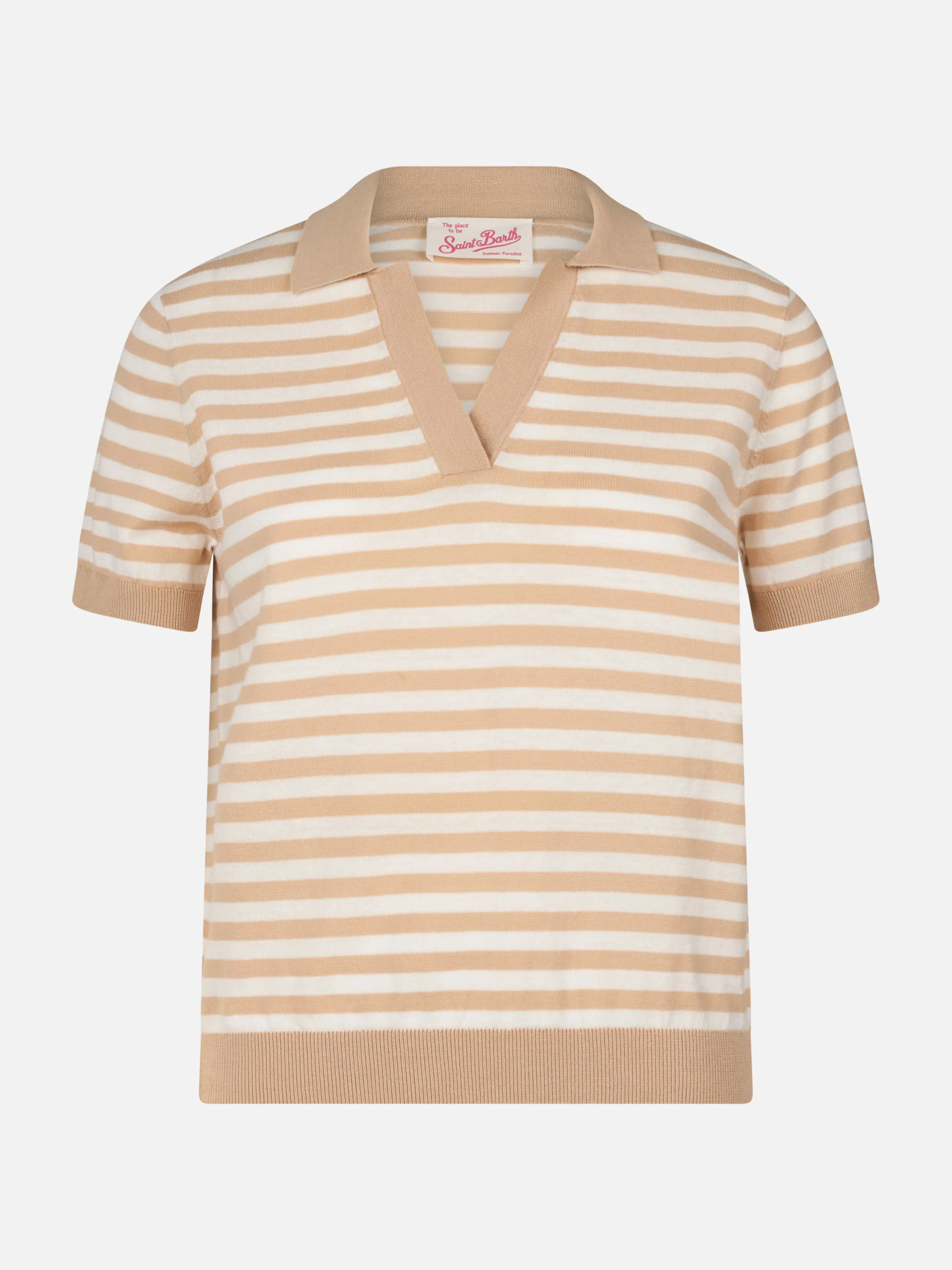 Polo Evonne in maglia di cotone a righe beige