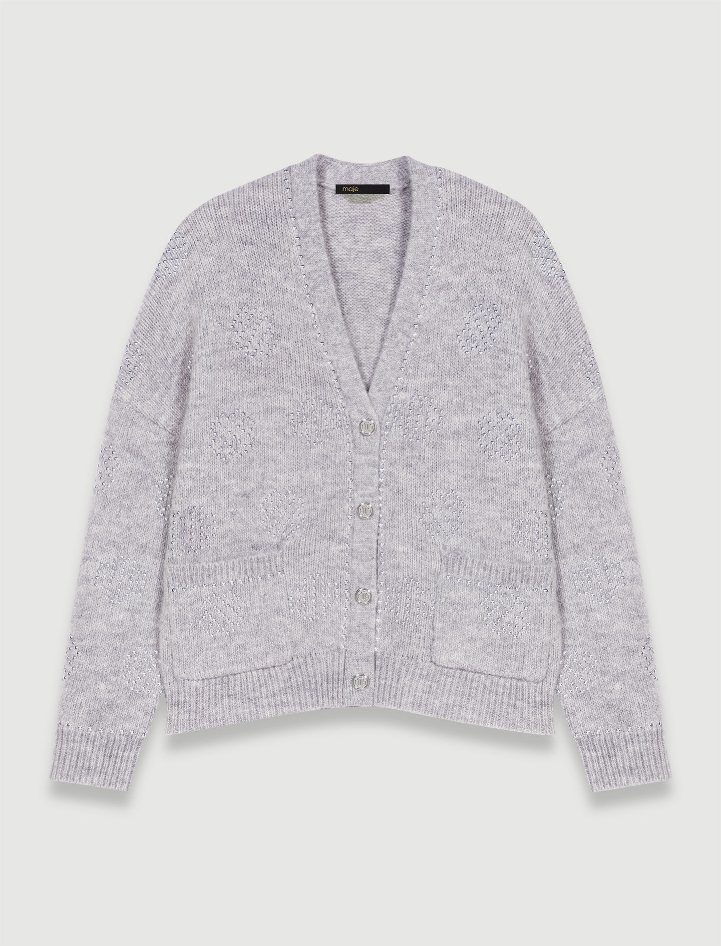 Cardigan met klavermotief en studs - Grijs
