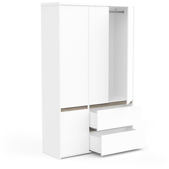 Armario de dormitorio - CLYDE - Acabado en blanco y roble - 4 puertas batientes - 138,2 x 50 x 220,5 cm - DEMEYERE