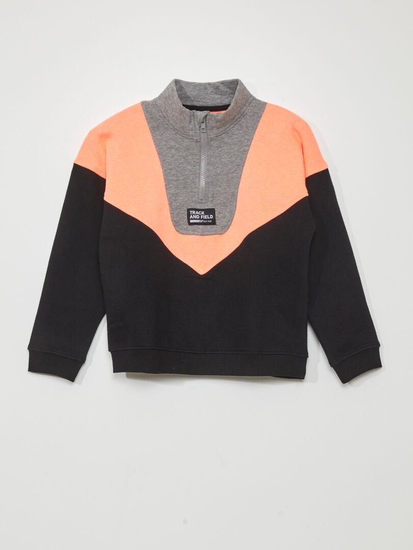 Sudadera con cuello alto y cremallera en bloques de color - NARANJA