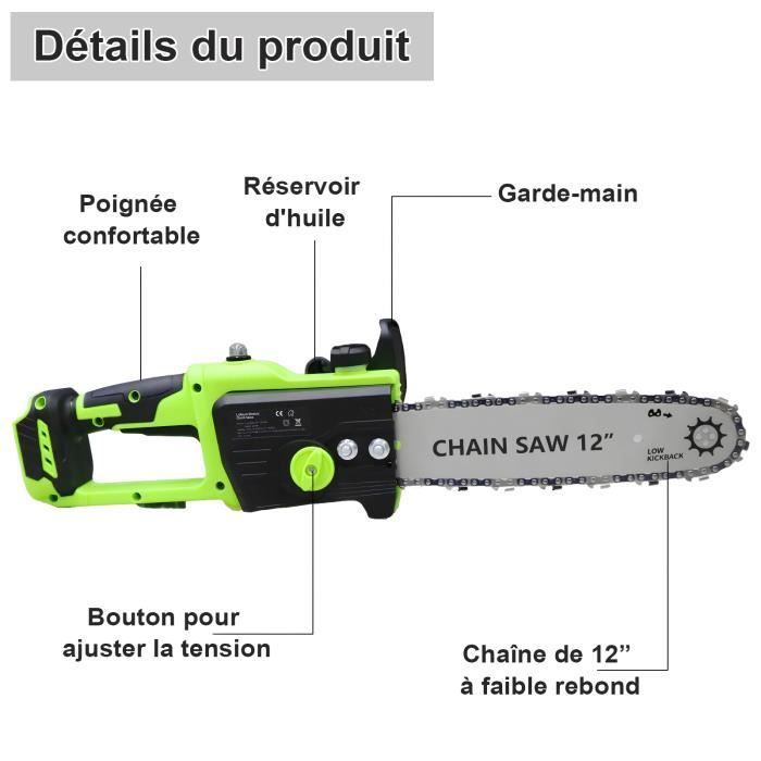 Motosierra inalámbrica sin escobillas MAGICFOX de 30 cm, autolubricante, con 2 baterías de 6,0 Ah, 2 cadenas, ligera.