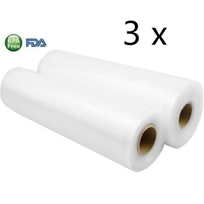 3 rollos de película para envasar al vacío con relieve, 20 cm x 5 metros, sin BPA, seguro.