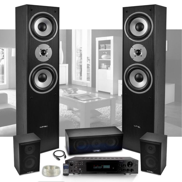LTC E1004 Zwart 5-luidspreker HiFi/Home Cinema Systeem 850W + ATM8000 Karaoke Versterker met USB/BT/FM / 4 x 75W + 3 x 20W