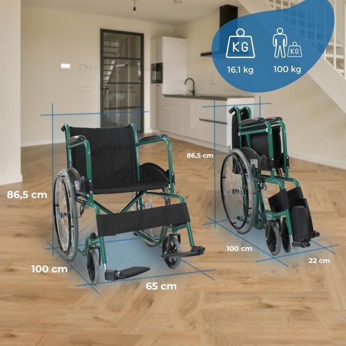 Silla de ruedas plegable Mobiclinic Alcazaba para personas mayores y discapacitadas con reposapiés y reposabrazos - Verde