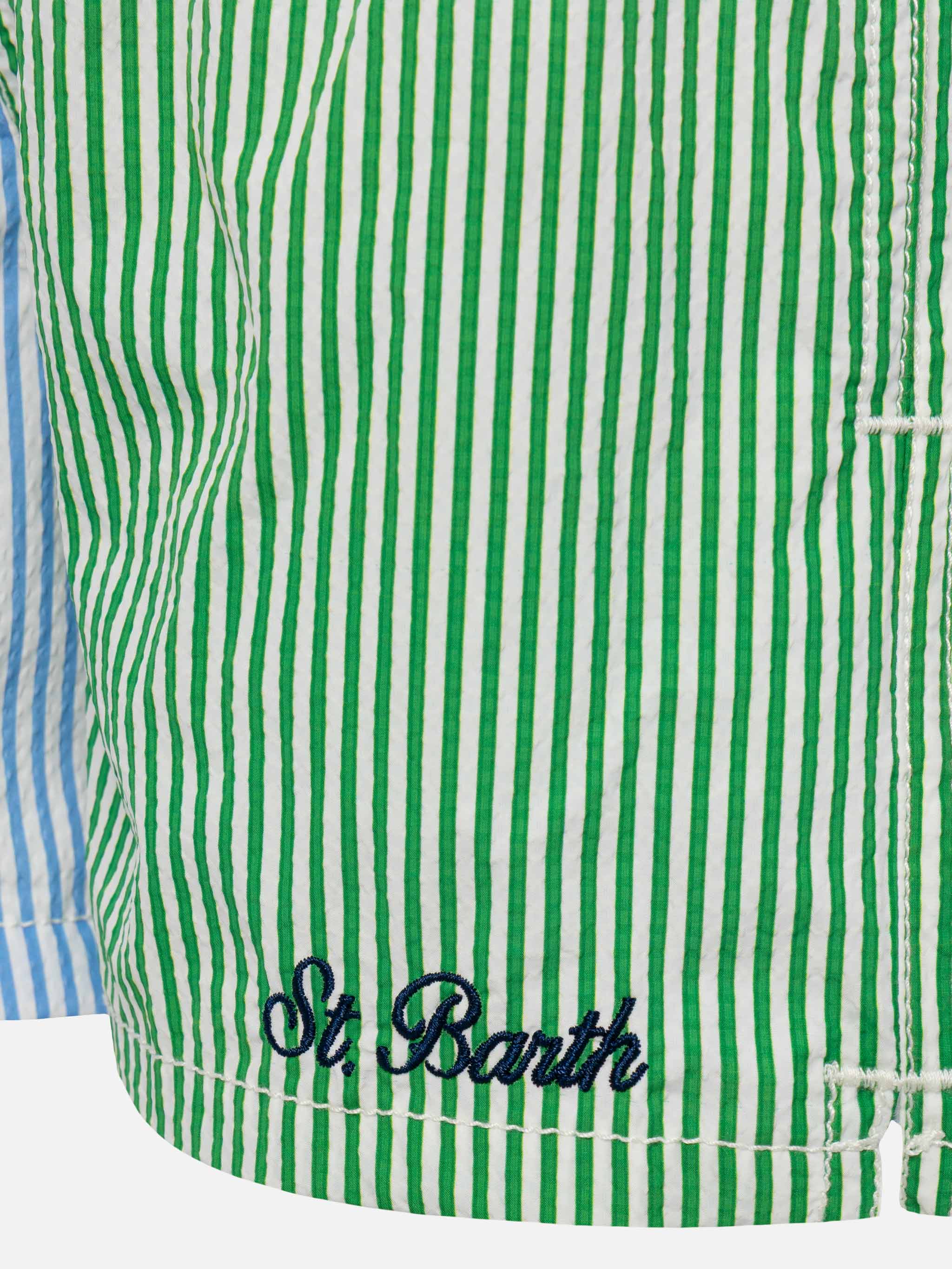 Patmos Jr mid-length gestreepte seersucker zwemkleding