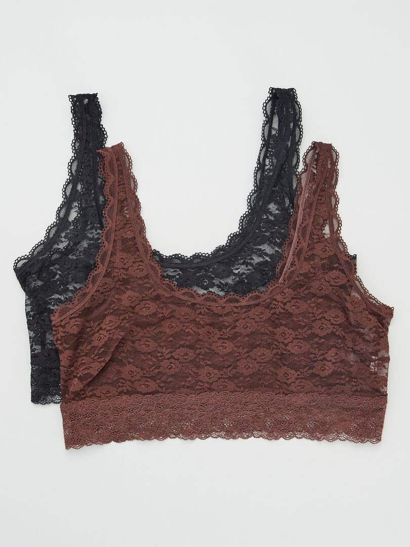 Conjunto de 2 sutiãs esportivos de renda - MARROM