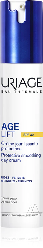 Creme de dia suavizante protetor Uriage Age Lift FPS 30 - Creme de cuidado diário contra rugas e manchas de pigmentação.