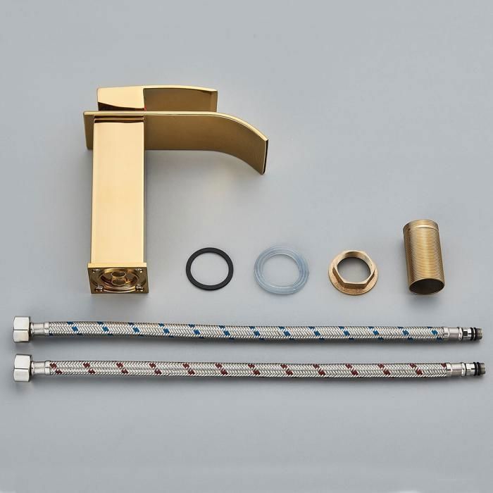 Rubinetto miscelatore per lavabo a cascata in ottone spazzolato color oro - Acqua calda e fredda disponibili