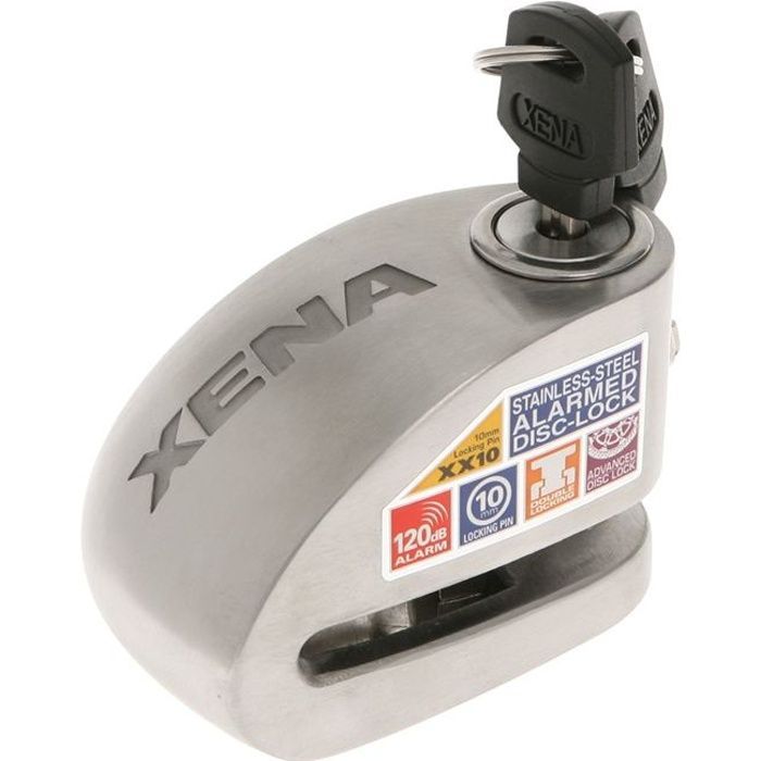 XENA - Candado de disco para motocicleta con alarma, 120 dB, acero XX10, 10 mm - Clase SRA