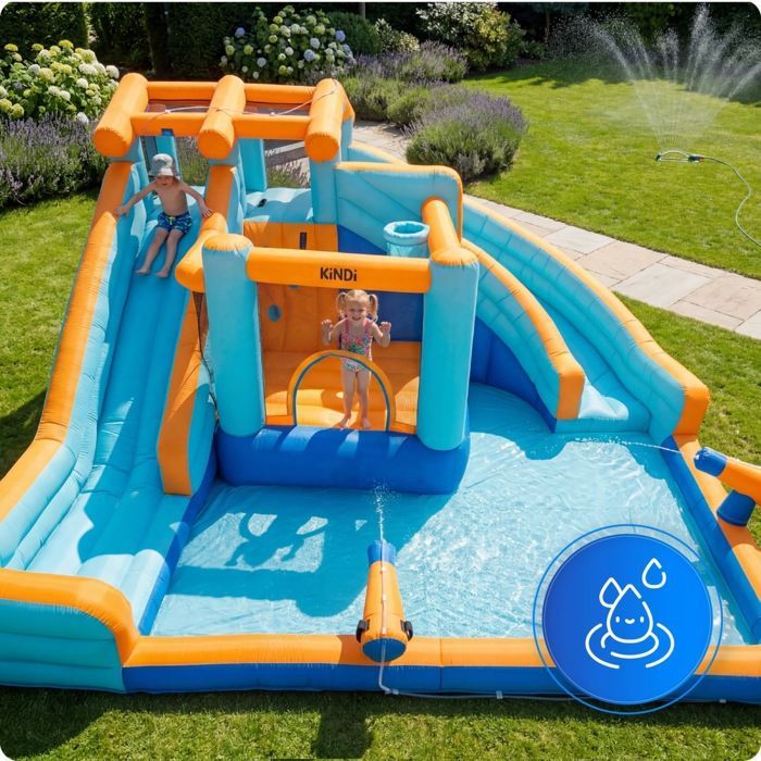 KINDI inflatable castle for children, garden play area, inflatable water slide