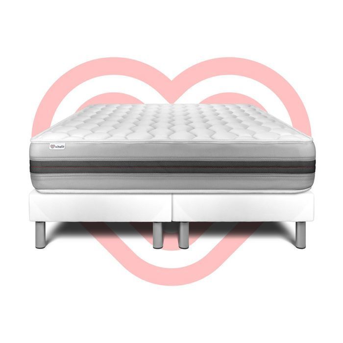 Conjunto de colchón y base de cama de 200x200 cm - 2 bases de cama blancas - Vitalspring Recover White