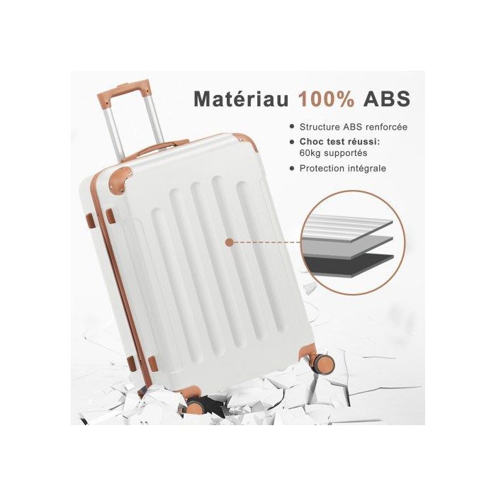 ALIGHTUP - Juego de 4 maletas portátiles 4 en 1 de ABS con ruedas - 3 maletas + 1 neceser - Marrón + Beige