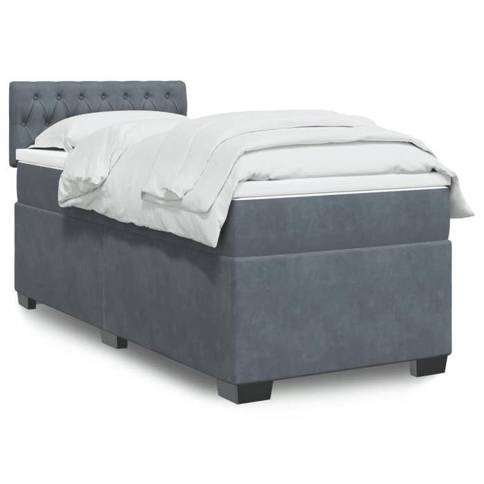 Struttura letto con materasso - Maison Exclusive - 90x200 cm - Velluto grigio scuro - Massimo relax