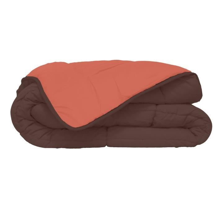 CALGARY - Edredón cálido de microfibra de 400 g/m² - Chocolate y coral - 200 x 200 cm