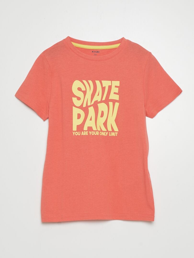 T-shirt met ronde hals van katoen - ORANJE