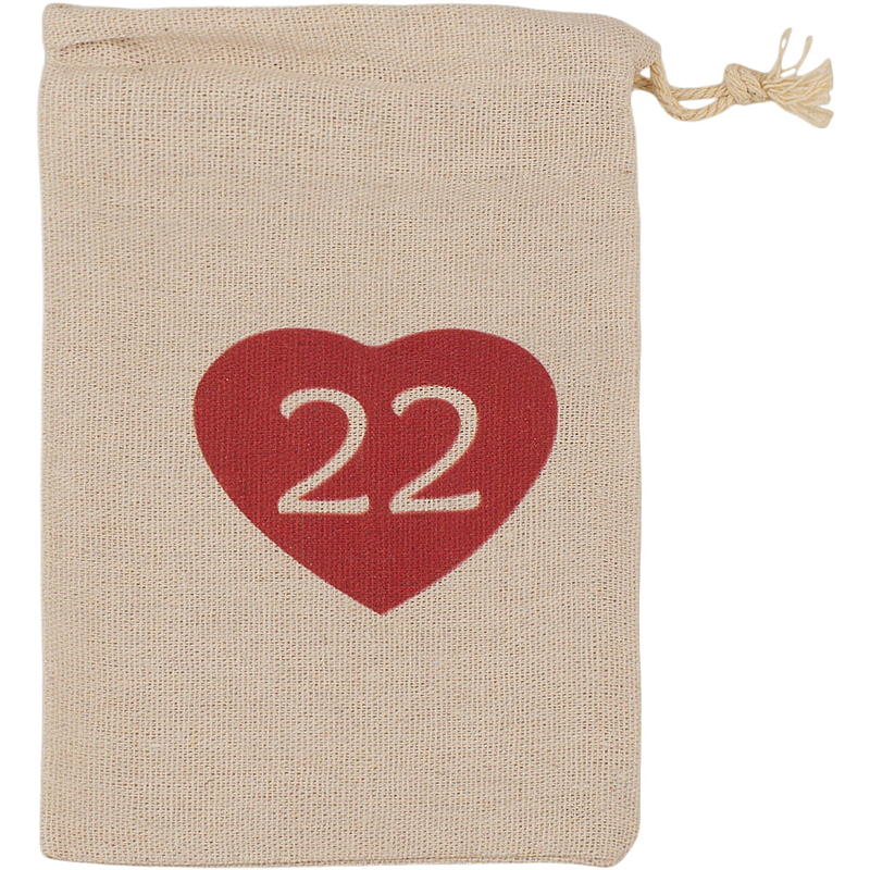 Calendario per la casa, sacchetti 12x20 cm 1-24 in tessuto con cuore