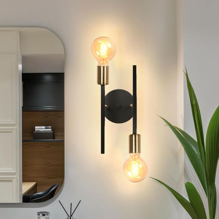 TOKIUS Moderne Wandleuchte für den Innenbereich, Vintage E27 Metall-Wandleuchte für Wohnzimmer, Schlafzimmer, Flur, Treppenhaus (1 Stück, Schwarz-Kupfer)