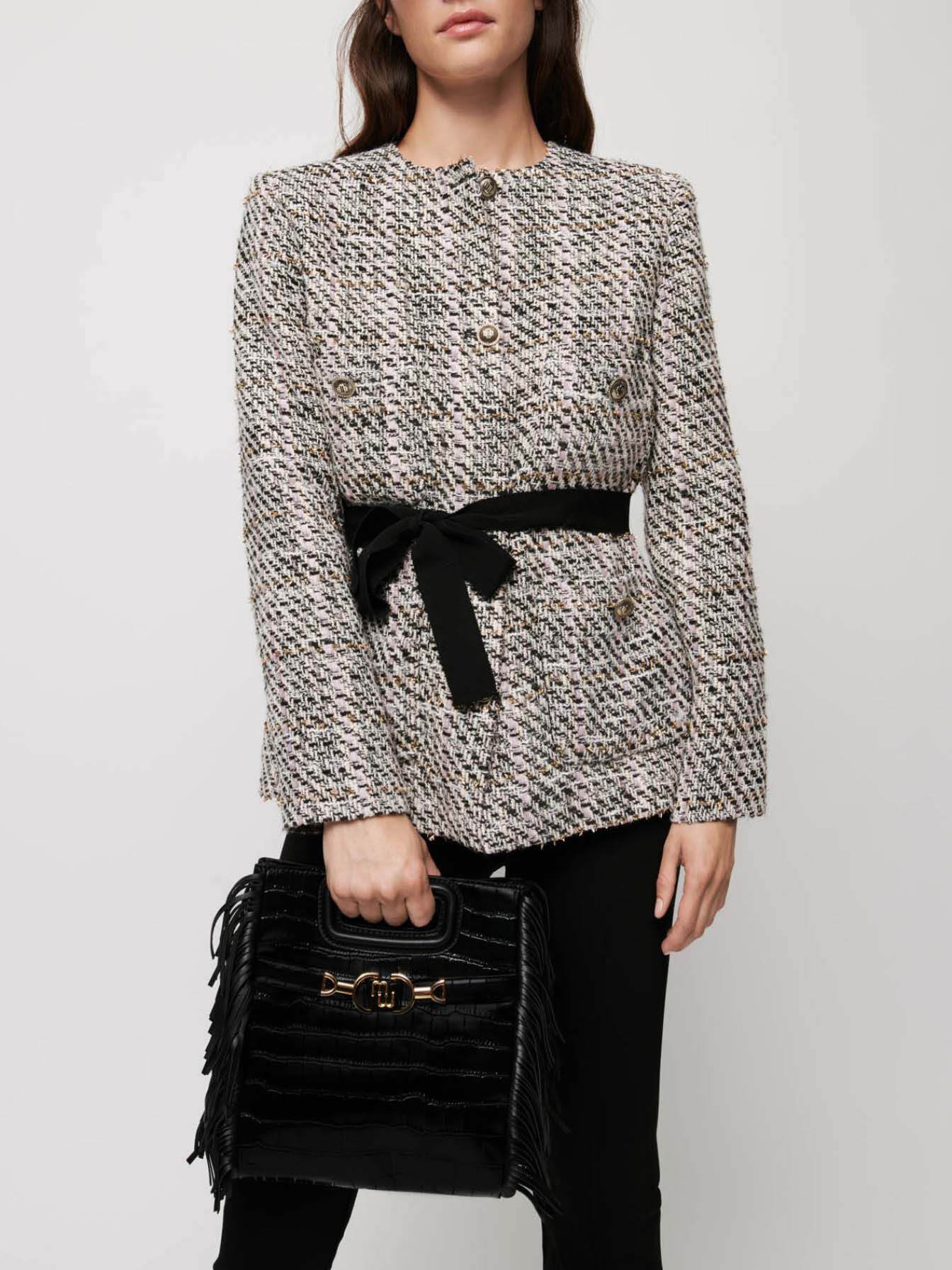 Jachetă din tweed contrastant - Roz deschis