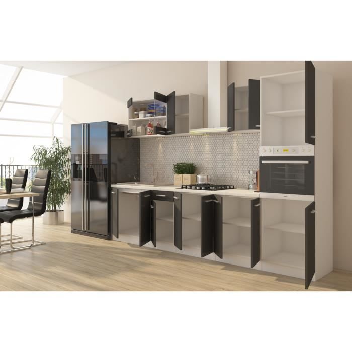 Cocina completa ULTRA con columna de horno y encimera incluidas - Ancho 300 cm - 9 módulos - Gris mate