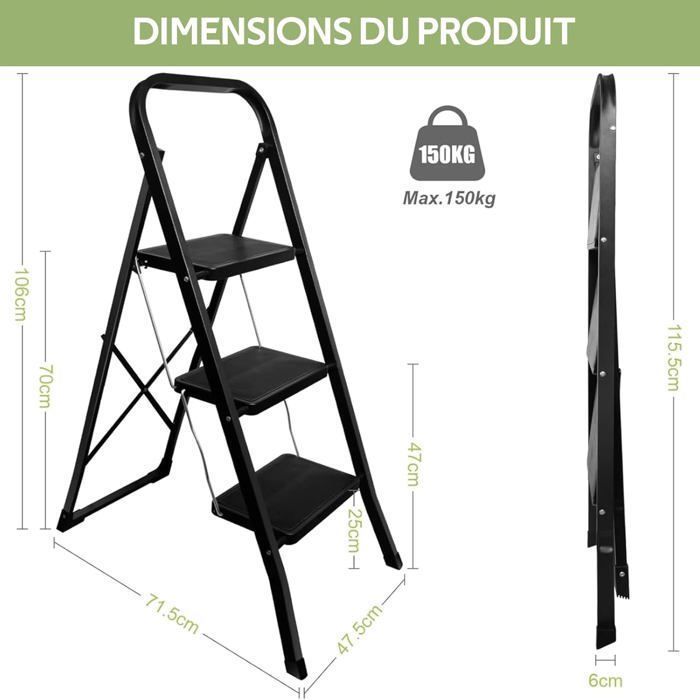 3-Step Ladder, Non-Slip, Folding Step Stool, 3-Level, Max 150kg, Sturdy Steel, Indoor Use