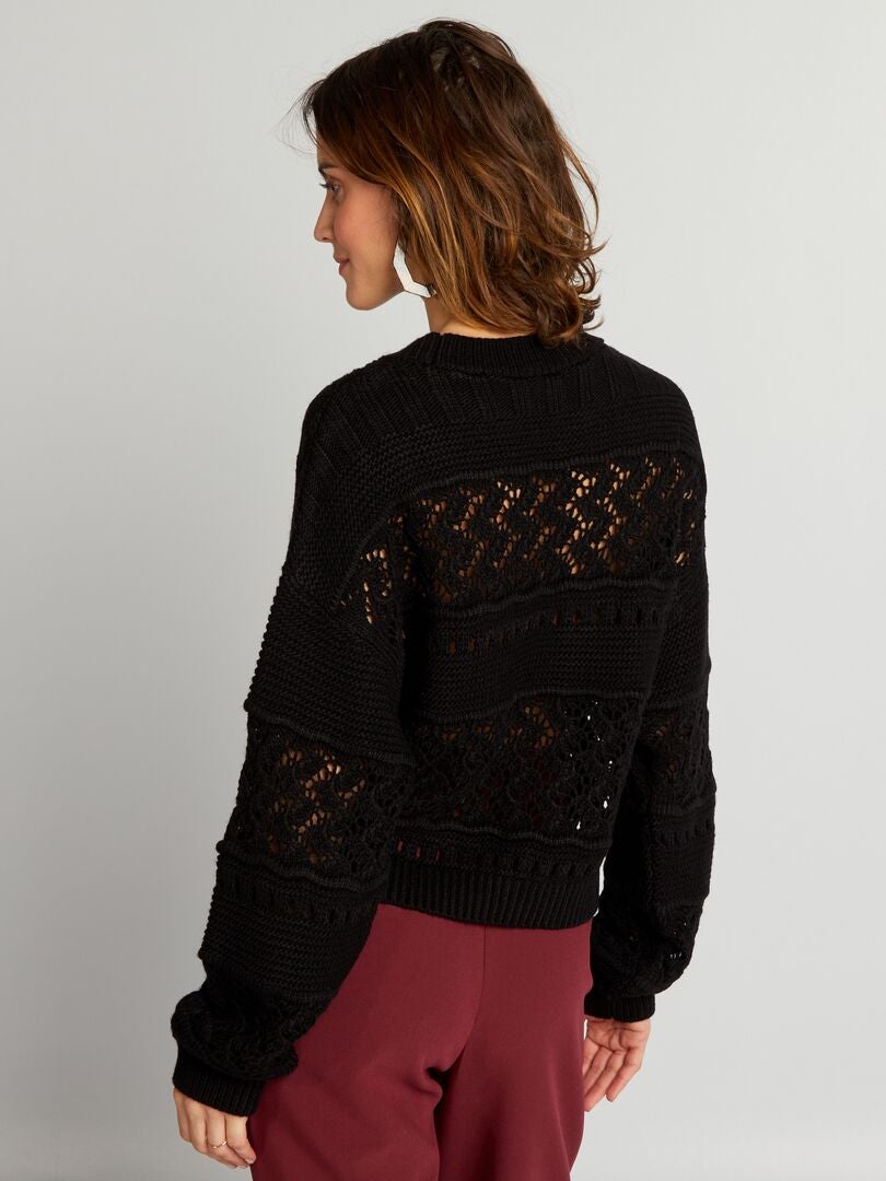 Sweter z ażurową dzianiną - czarny