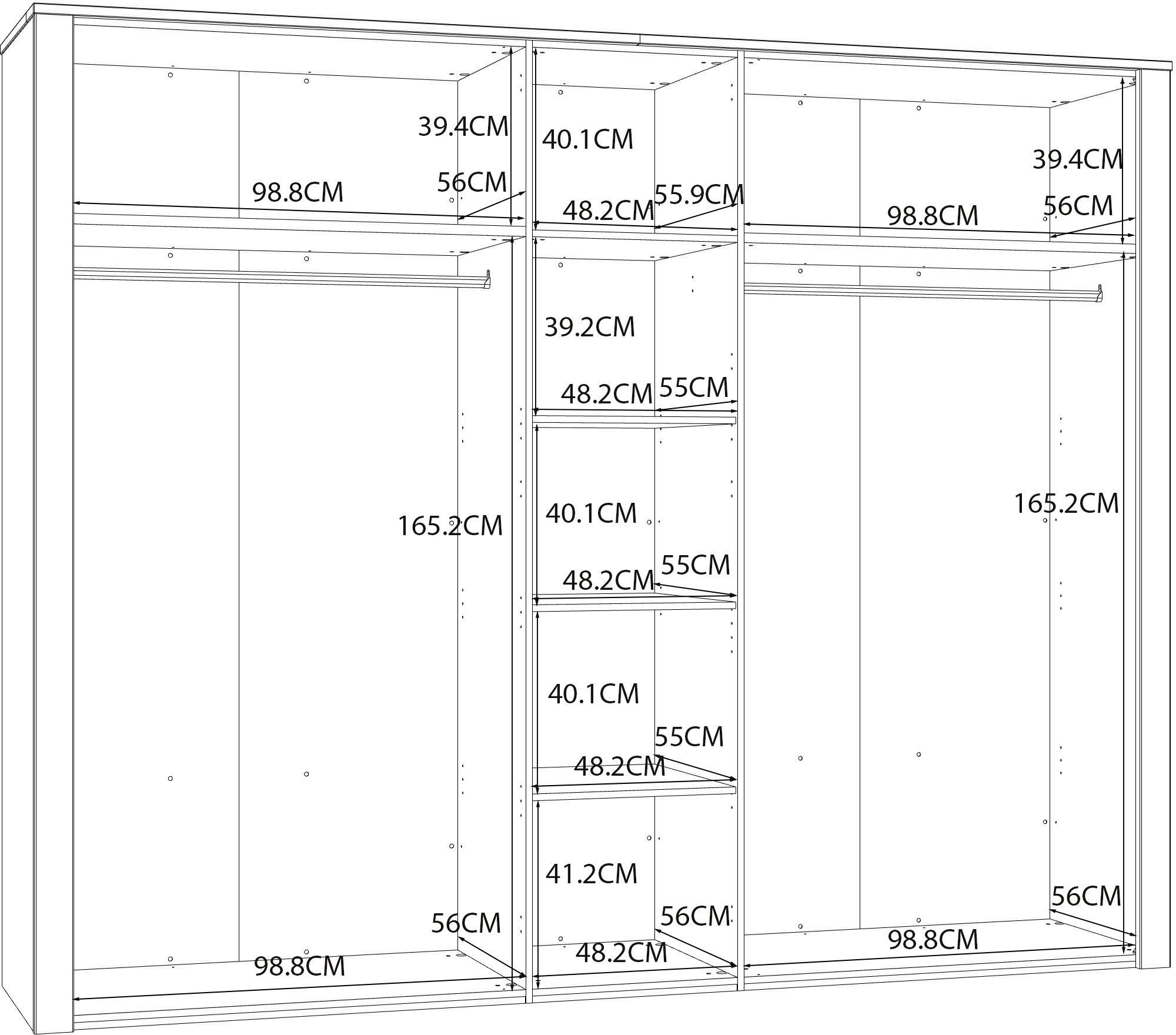 Bedroom wardrobe - BOHOL - Oak and White finish - 5 hinged doors - W265.6 x D59.6 x H214 cm