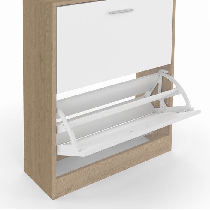 IDMARKET Vestiaire d'entrée KLARK meuble chaussures 2 portes effet bois et blanc