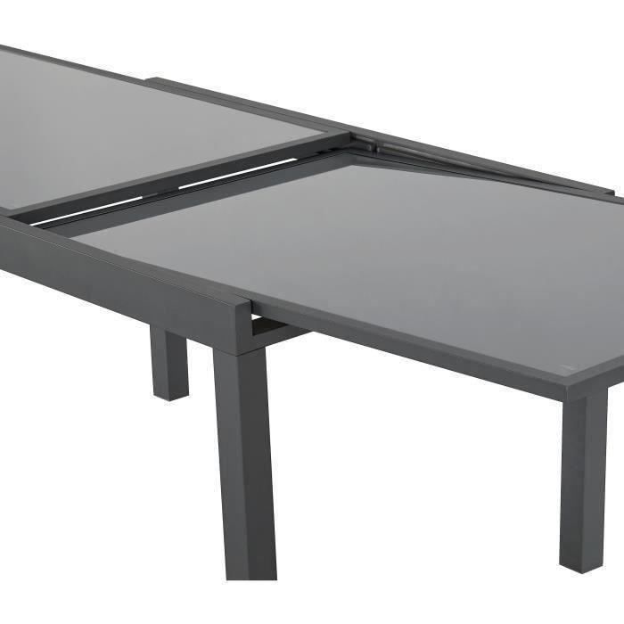 Table de jardin extensible rectangulaire 6 à 10 personnes - Structure aluminium - Plateau verre trempé - L 135-270 x H 75 x P 90