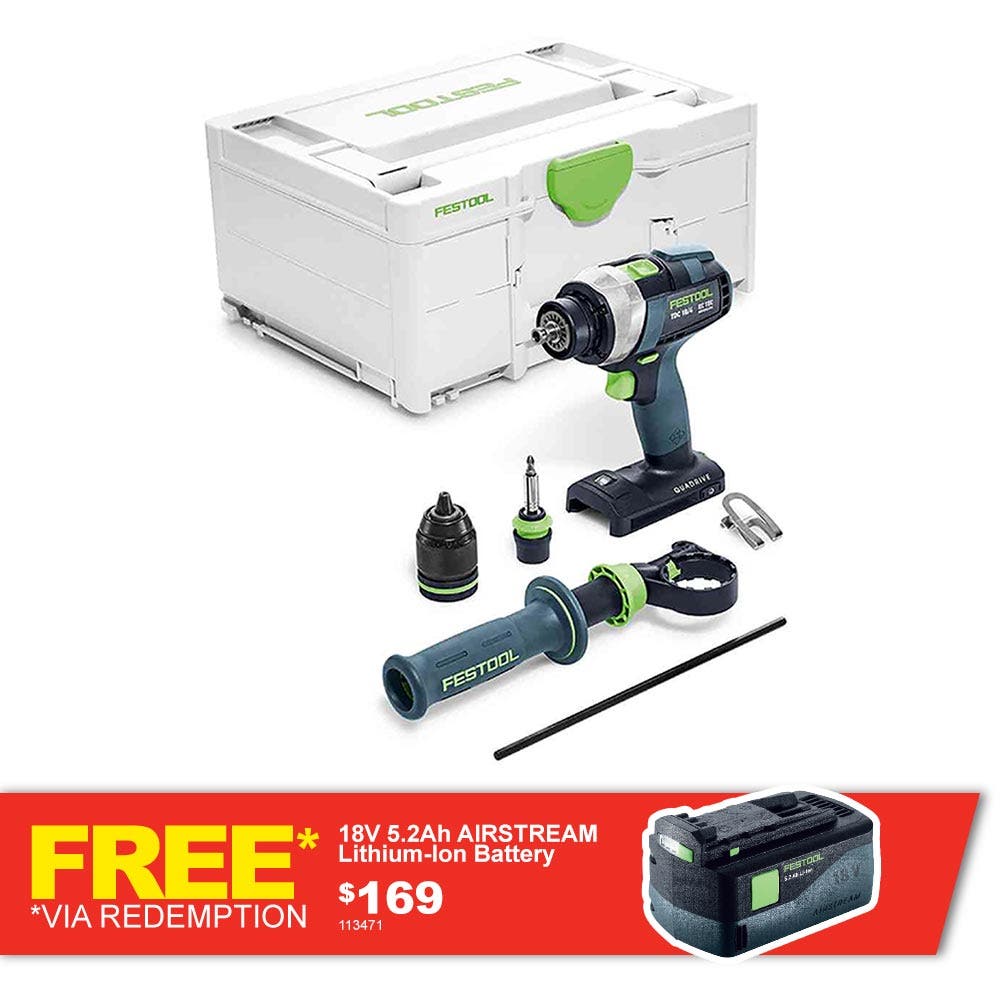 Furadeira de impacto básica sem fio FESTOOL TPC 18V de 4 velocidades em Systainer 575604