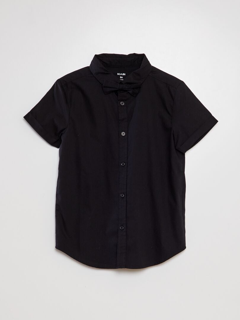 Camisa de manga curta + gravata borboleta - preta