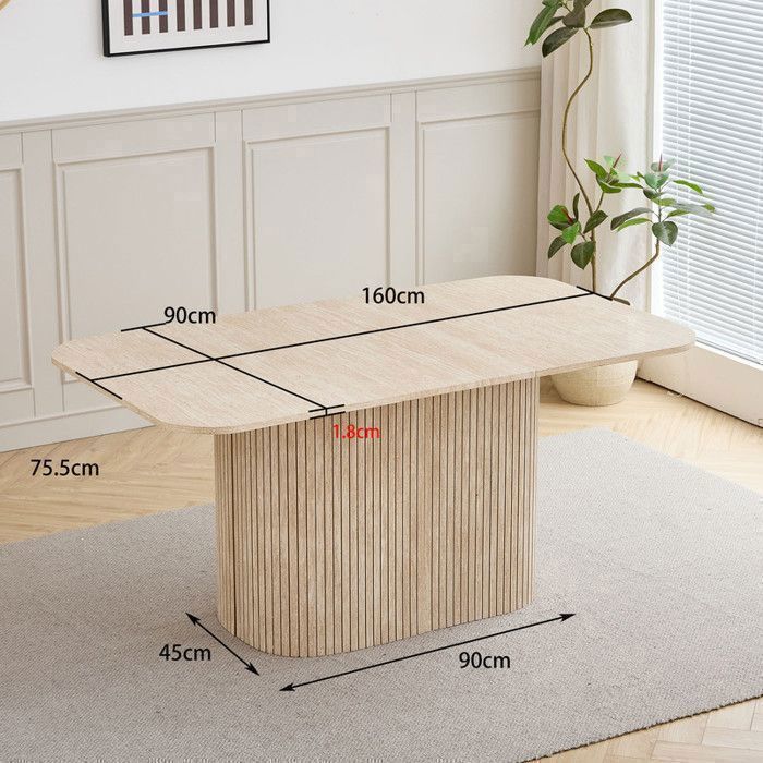 Mesa de comedor ovalada - Base de madera - Tablero grande de MDF - Estilo contemporáneo - 160 cm de largo - Travertino amarillo