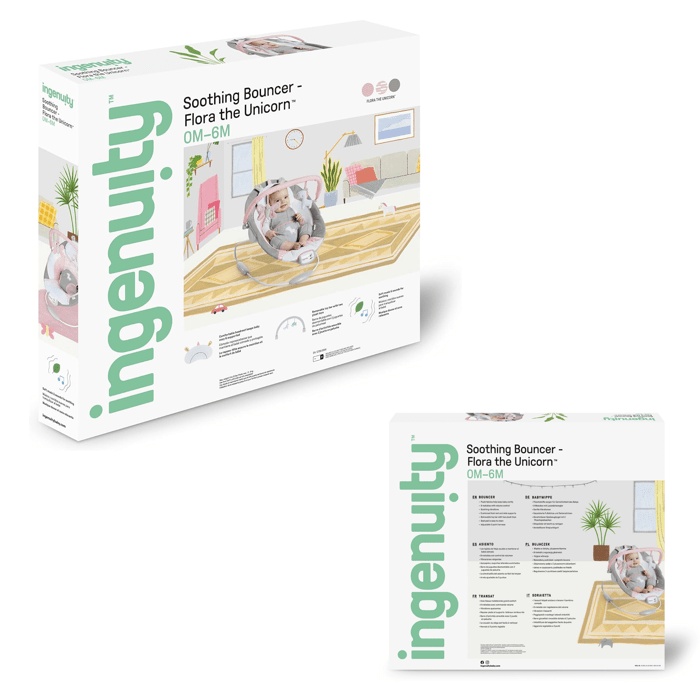 INGENUITY Babybouncer - Flora - Boog met afneembaar speelgoed, 8 melodieën, rustgevende vibraties, babycadeau