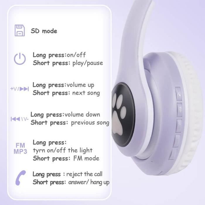 Auriculares infantiles - FOLAYA - Morado - Bluetooth 5.0 - Volumen limitado a 105 dB - Micrófono incorporado