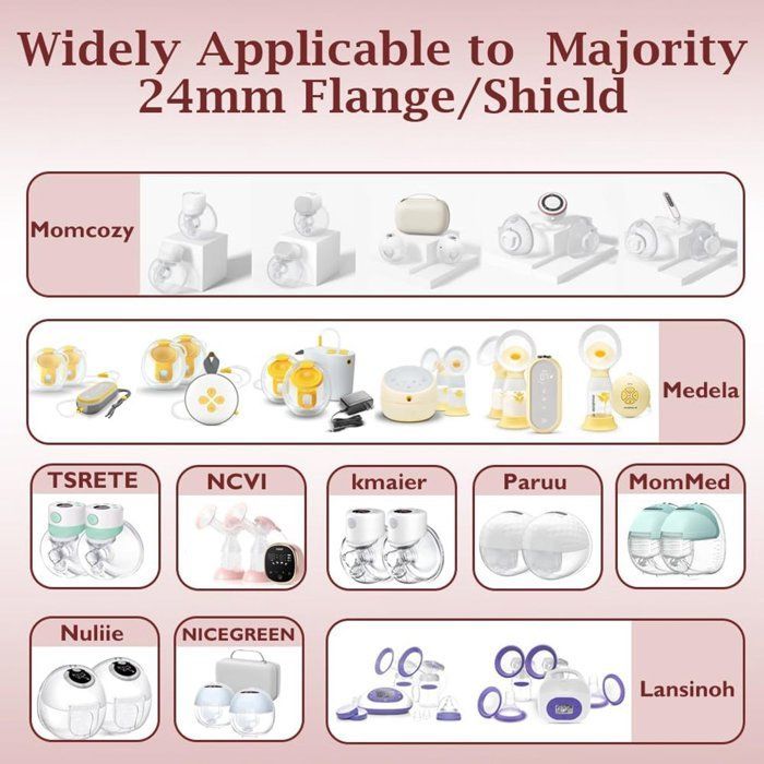 Juego de 10 adaptadores de brida - 13/15/17/19/21 mm - Compatibles con extractores de leche Momcozy M9/M6/M5 y otros extractores de leche de 24 mm.