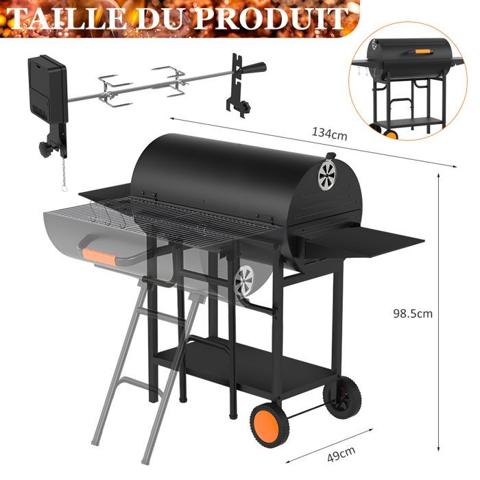 Barbecue portatile a carbone con coperchio, carrello barbecue 3 in 1 con griglia per pollo, ideale per campeggio, giardino e balcone.