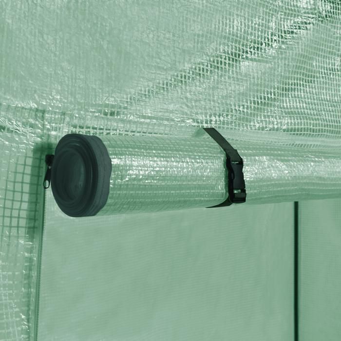 Invernadero verde IDMARKET para todas las estaciones con ventana y puerta con cremallera.