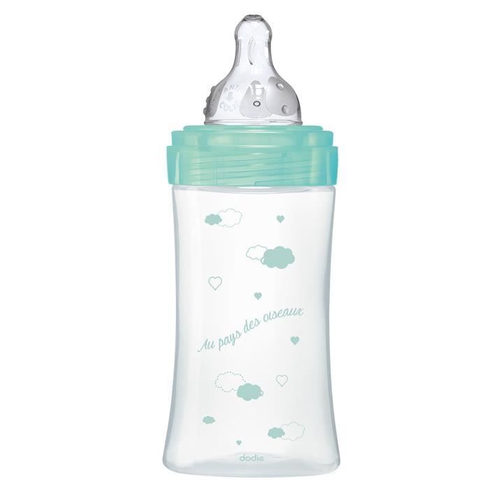 Biberon in vetro Dodie Initiation+ Anti-Colica a 3 velocità +0m Uccellini Verde 270ml