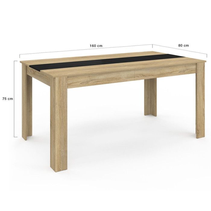 Vaste rechthoekige eettafel - IDMARKET - GEORGIA - Hout en zwart - 8 personen - 160 cm