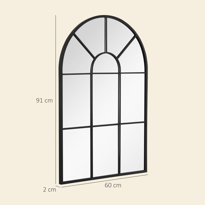 Miroir mural arqué - HOMCOM - verrière arche style industriel cadre métallique salon - métal - 91x60cm - noir