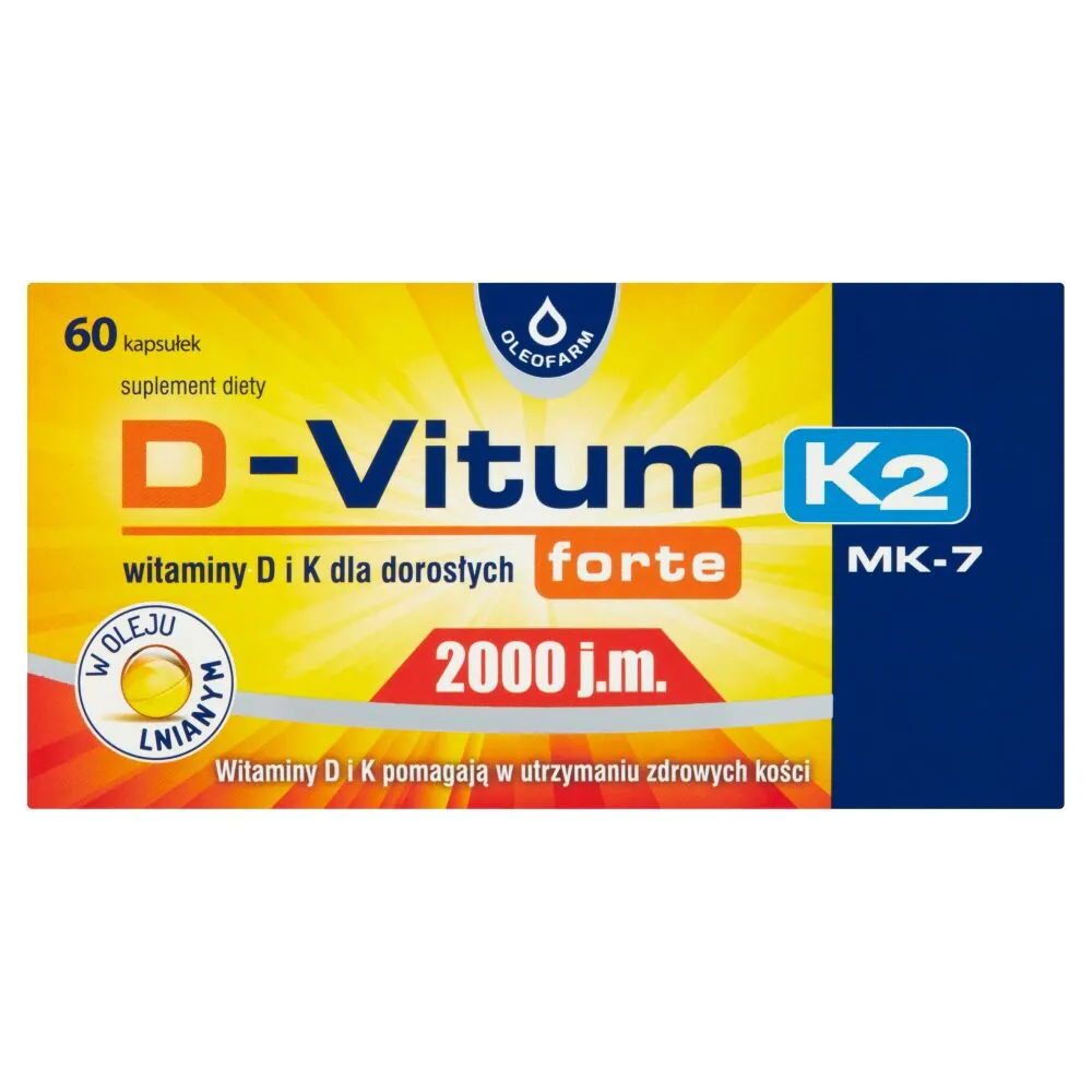 D-Vitum Forte 2000 j.m. + K2 MK-7, Witaminy D i K dla dorosłych, Kapsułki