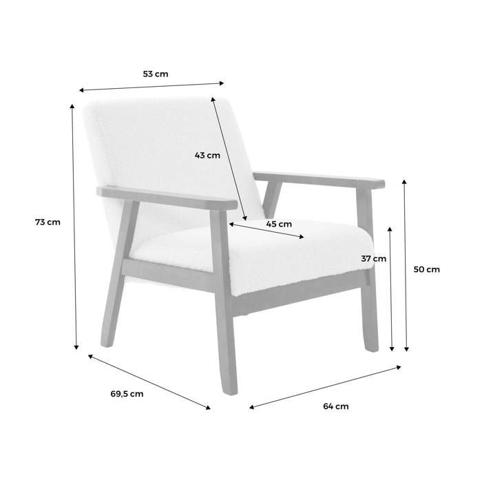 Sillón escandinavo ISAK en madera de caucho teñida de nogal claro con estampado bouclé.