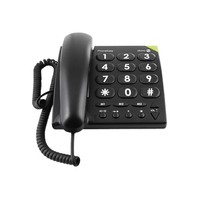 DORO PhoneEasy 311c bedrade telefoon - Zwart - Grote knoppen - 13 snelkiesknoppen