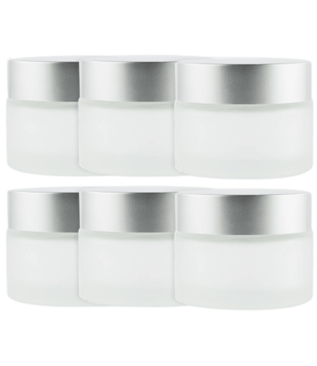 Pots verre dépoli 50 ml avec capot argent mat (lot de 6)