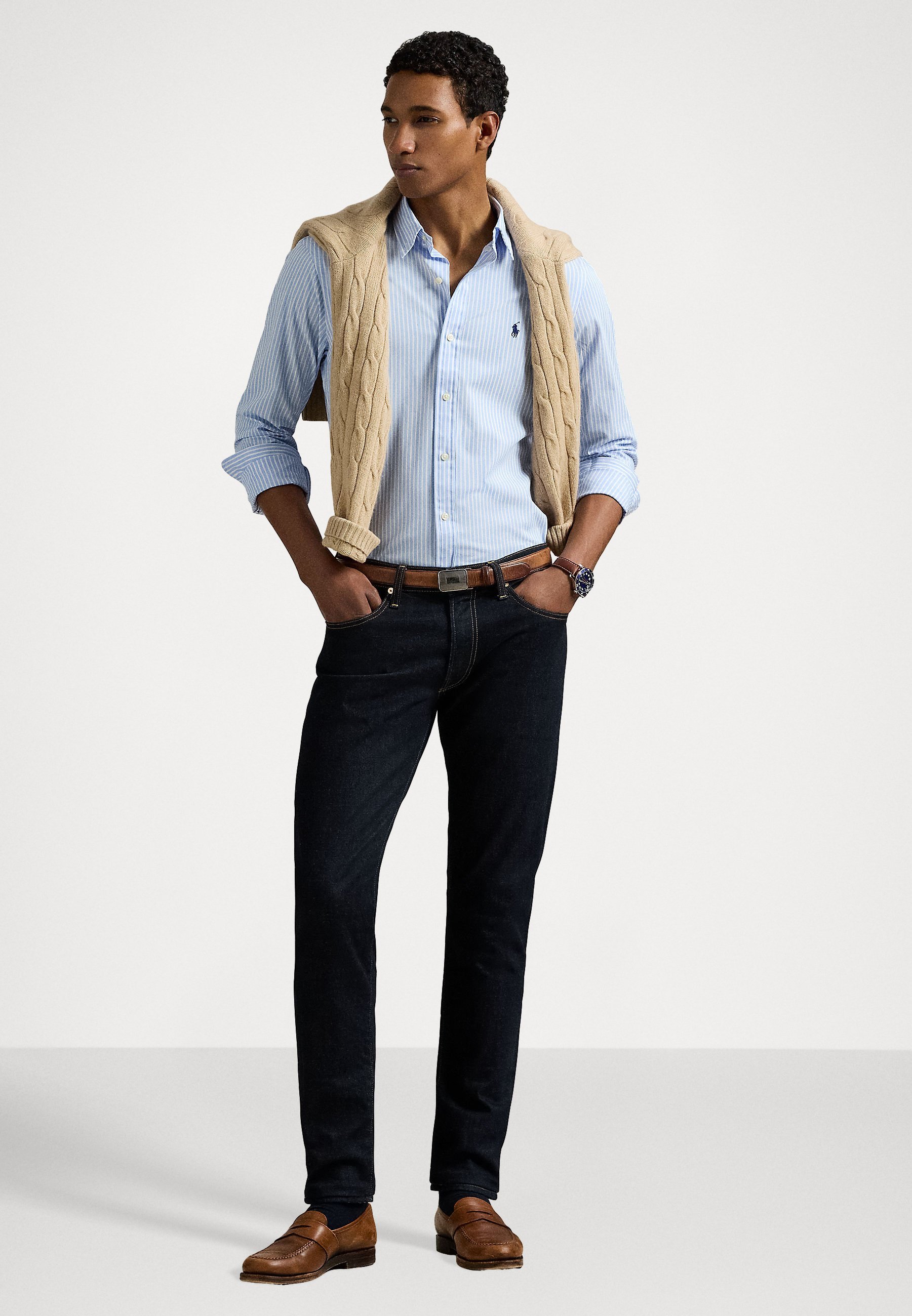 SLIM FIT STRIPED STRETCH POPLIN SHIRT - Skjorte - blackPolo Ralph Lauren