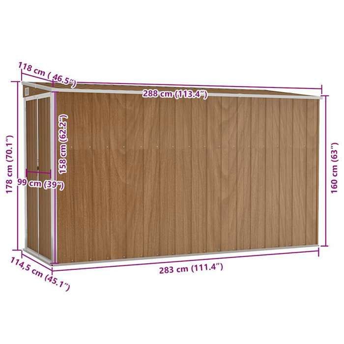 vidaXL Abri de Jardin Mural Abri de Rangement d'Outils Rangement d'Equipement de Jardin Extérieur Marron 118x288x178 cm 316228