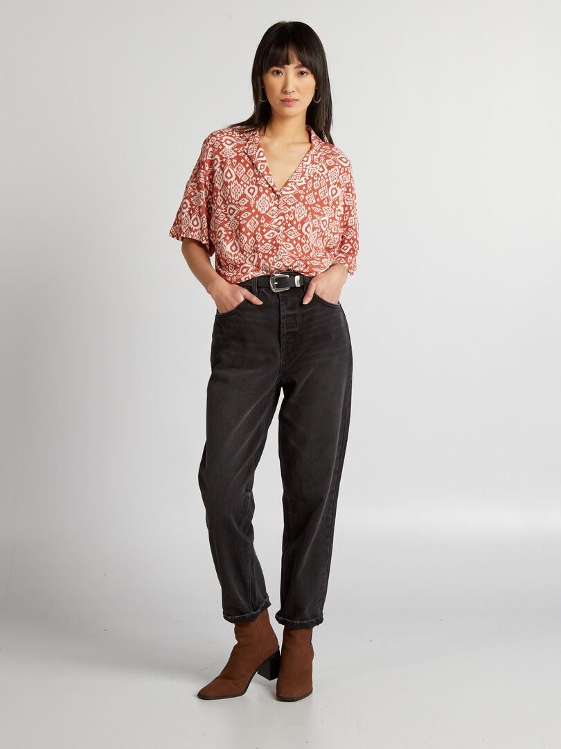 Crêpe blouse met korte mouwen - BRUIN