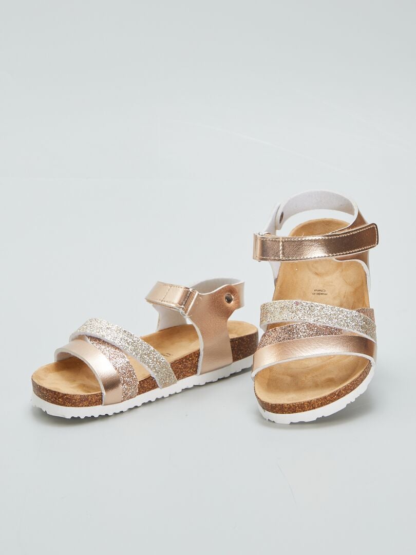 Sandalen met pailletten en klittenbandsluiting - ROZE